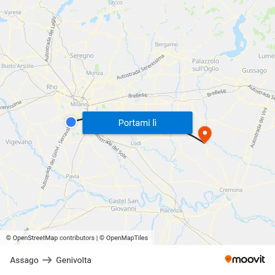 Assago to Genivolta map