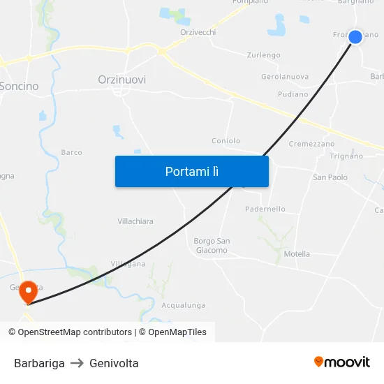Barbariga to Genivolta map