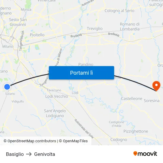 Basiglio to Genivolta map