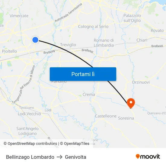 Bellinzago Lombardo to Genivolta map