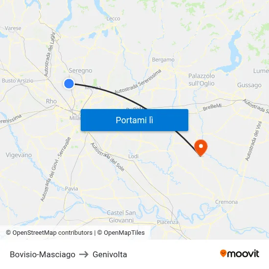 Bovisio-Masciago to Genivolta map