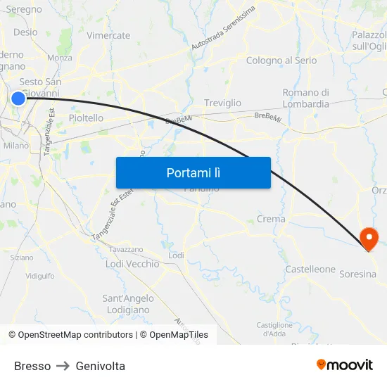 Bresso to Genivolta map