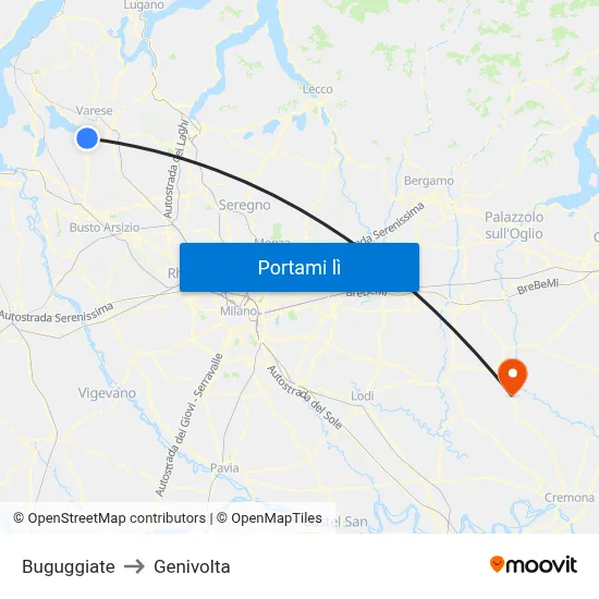 Buguggiate to Genivolta map