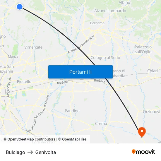 Bulciago to Genivolta map