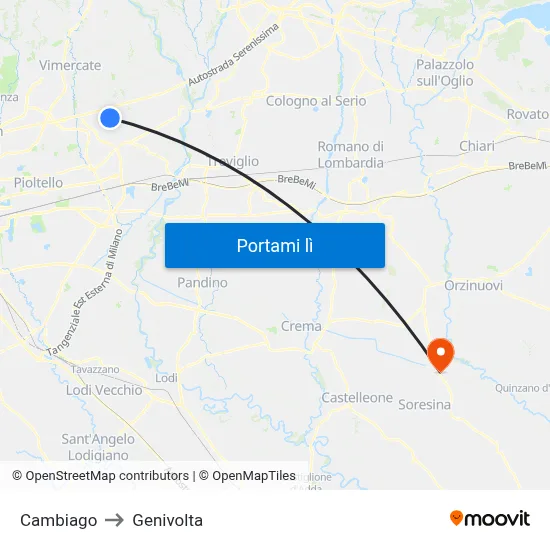 Cambiago to Genivolta map
