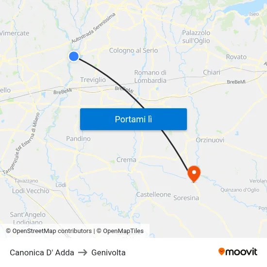 Canonica D' Adda to Genivolta map