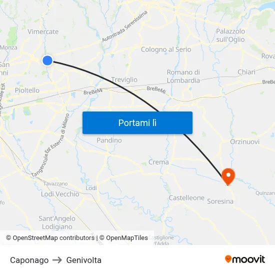 Caponago to Genivolta map