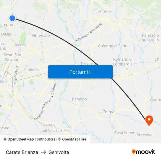 Carate Brianza to Genivolta map