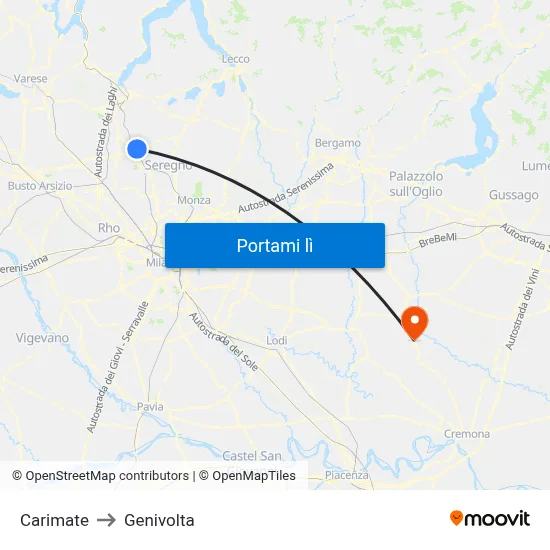 Carimate to Genivolta map