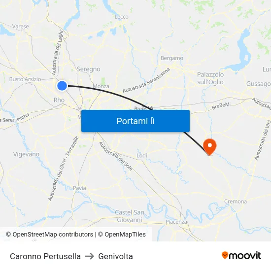 Caronno Pertusella to Genivolta map