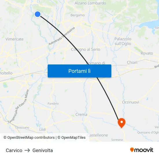 Carvico to Genivolta map