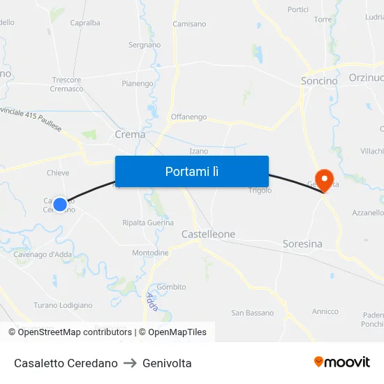 Casaletto Ceredano to Genivolta map
