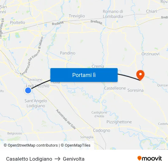 Casaletto Lodigiano to Genivolta map
