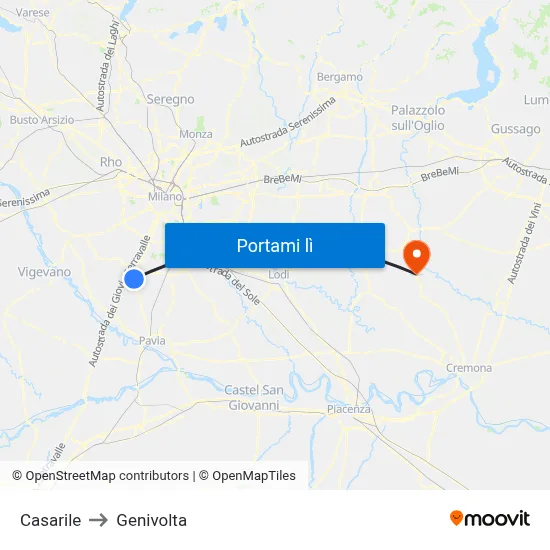Casarile to Genivolta map
