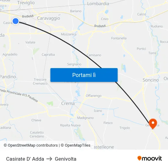 Casirate D' Adda to Genivolta map