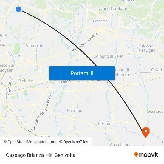 Cassago Brianza to Genivolta map