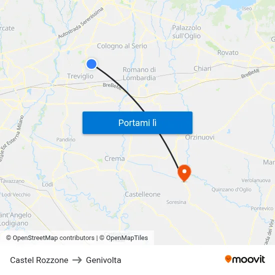 Castel Rozzone to Genivolta map
