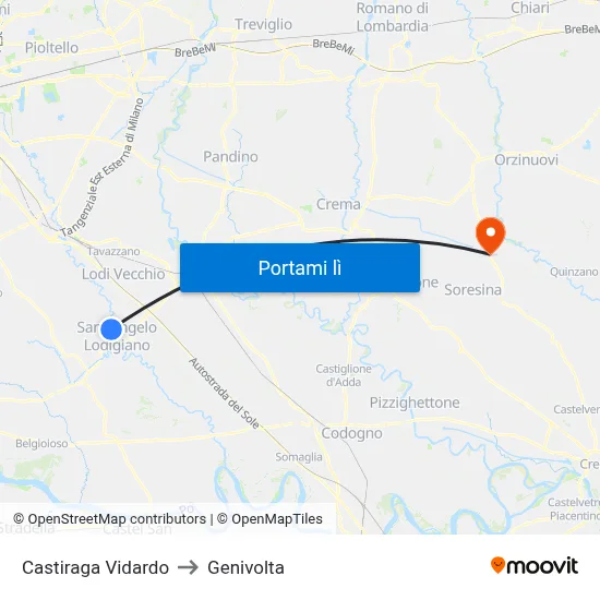 Castiraga Vidardo to Genivolta map