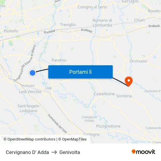 Cervignano D' Adda to Genivolta map