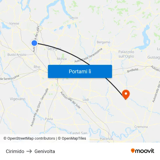 Cirimido to Genivolta map