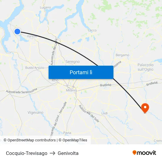 Cocquio-Trevisago to Genivolta map