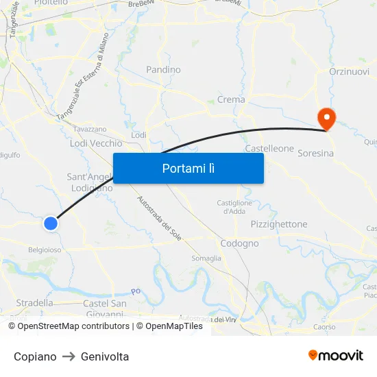 Copiano to Genivolta map