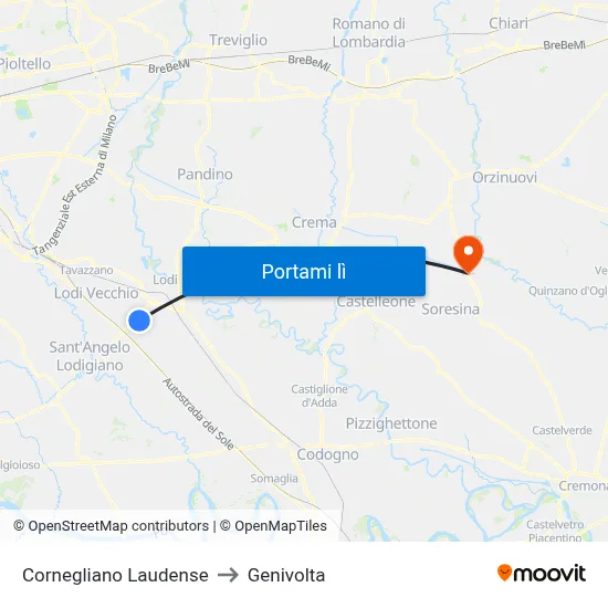 Cornegliano Laudense to Genivolta map