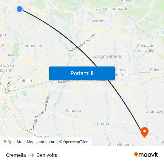 Cremella to Genivolta map