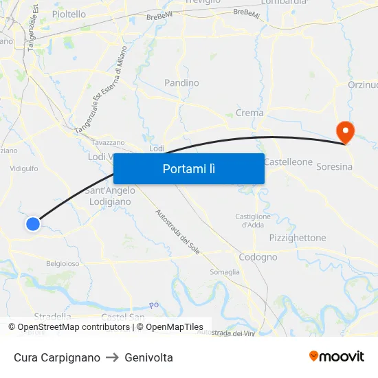 Cura Carpignano to Genivolta map