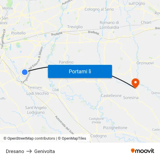 Dresano to Genivolta map