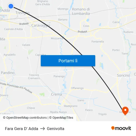 Fara Gera D' Adda to Genivolta map