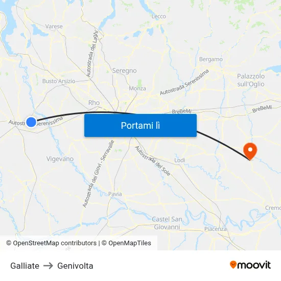 Galliate to Genivolta map