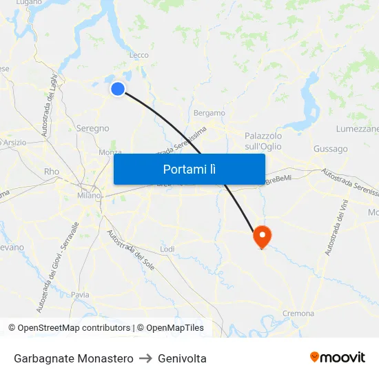 Garbagnate Monastero to Genivolta map