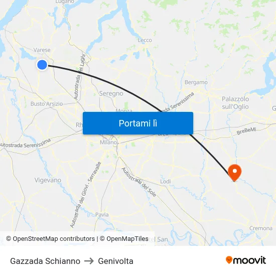 Gazzada Schianno to Genivolta map