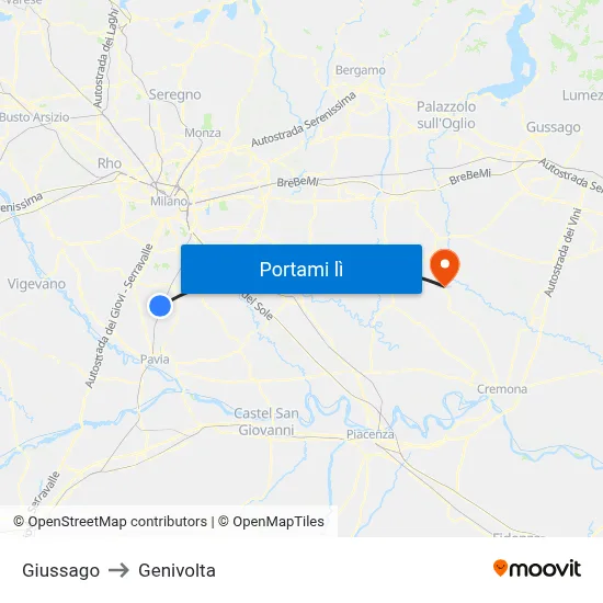 Giussago to Genivolta map