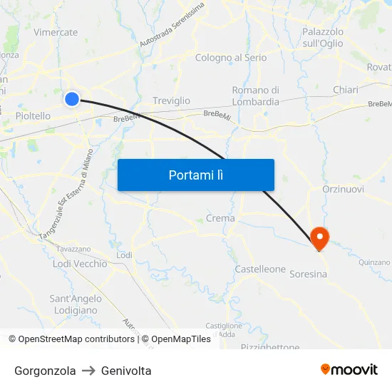 Gorgonzola to Genivolta map