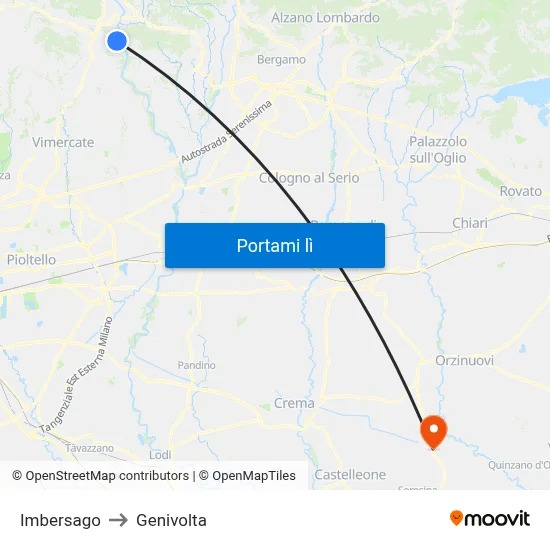 Imbersago to Genivolta map
