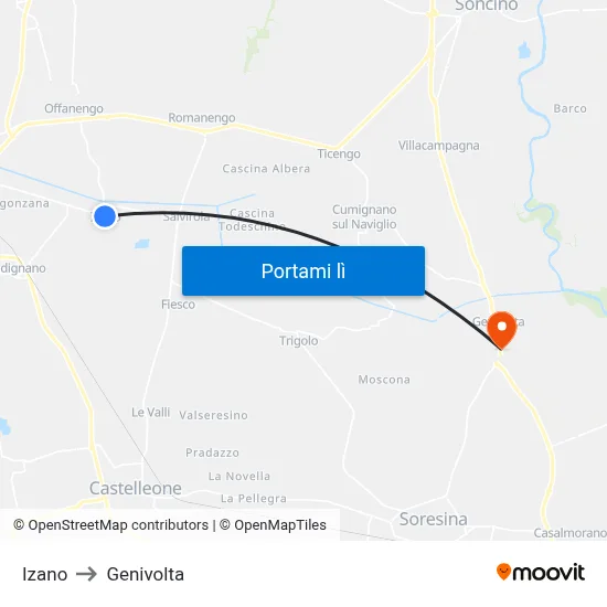 Izano to Genivolta map
