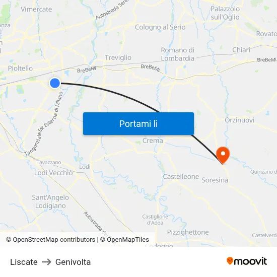 Liscate to Genivolta map