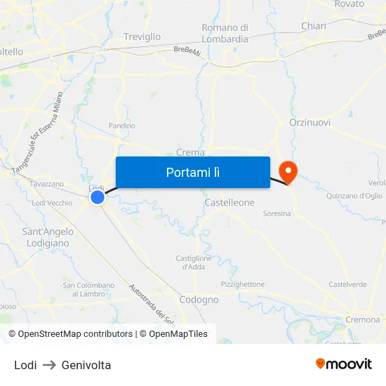Lodi to Genivolta map