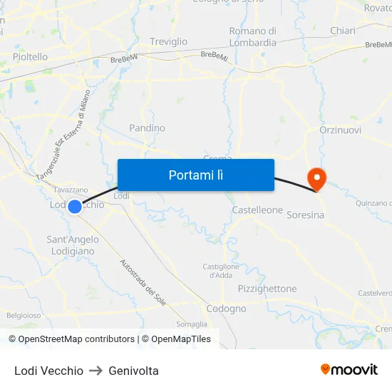 Lodi Vecchio to Genivolta map