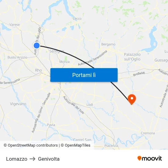 Lomazzo to Genivolta map
