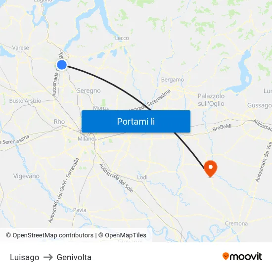 Luisago to Genivolta map