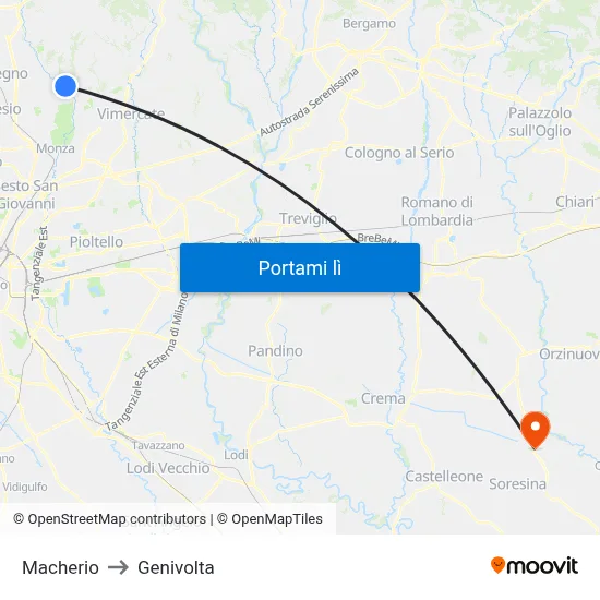 Macherio to Genivolta map