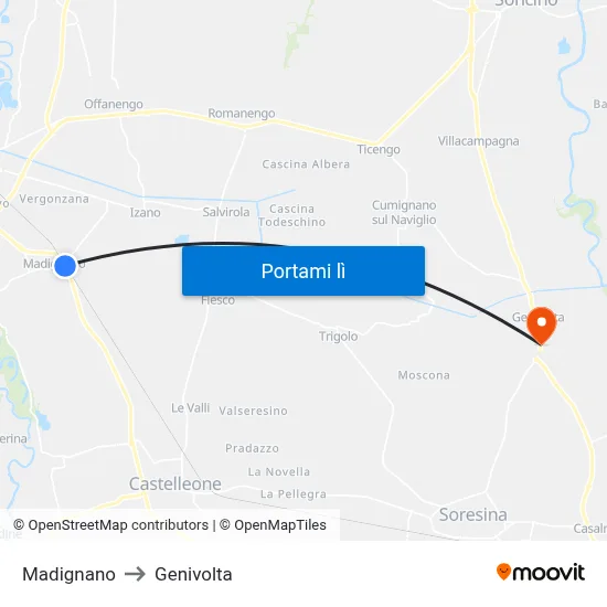 Madignano to Genivolta map