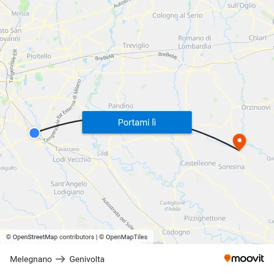 Melegnano to Genivolta map
