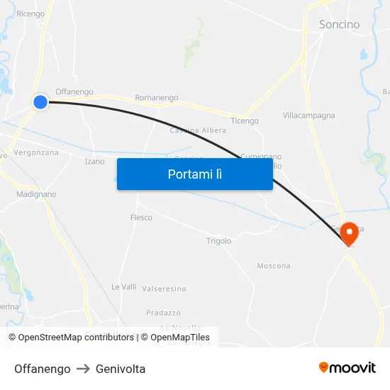 Offanengo to Genivolta map