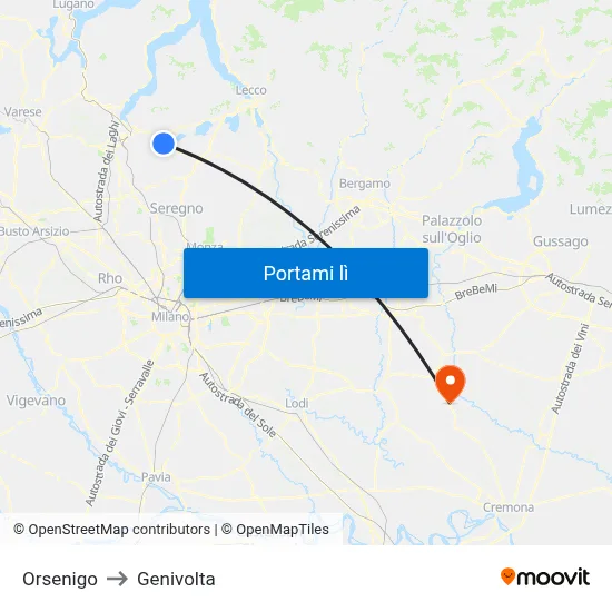 Orsenigo to Genivolta map