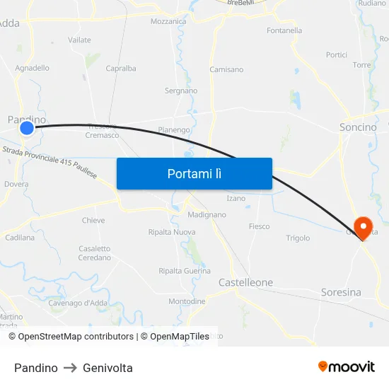 Pandino to Genivolta map