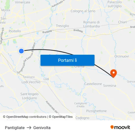 Pantigliate to Genivolta map